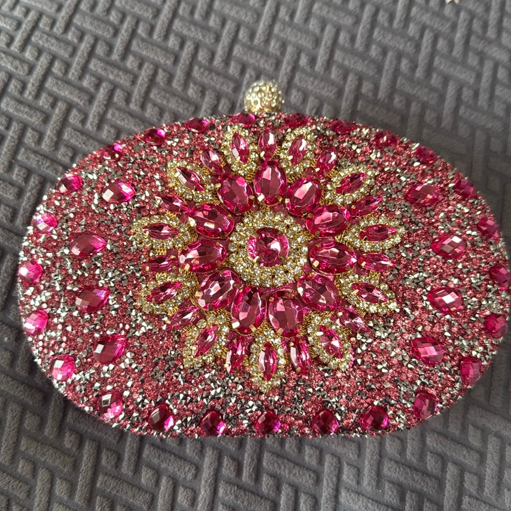 Ramla Handmade Rare Pink Faux Diamond Encrusted Clutch Bag (NEW)